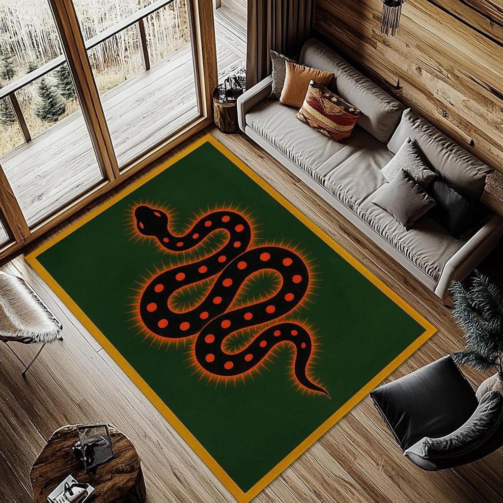 Nordic Style Living Room Carpet Black Gold Mysterious Snake Pattern Bedroom Rug Machine Washable Non-slip Coffee Table Mat Tapis
