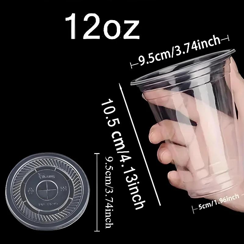 

50PCS Disposable Plastic Cup with Lids Plastic Cup Coffee Milkshake Cold Drinks Outdoor Picnic Party Birthday Wedding Supplies 50pcs
