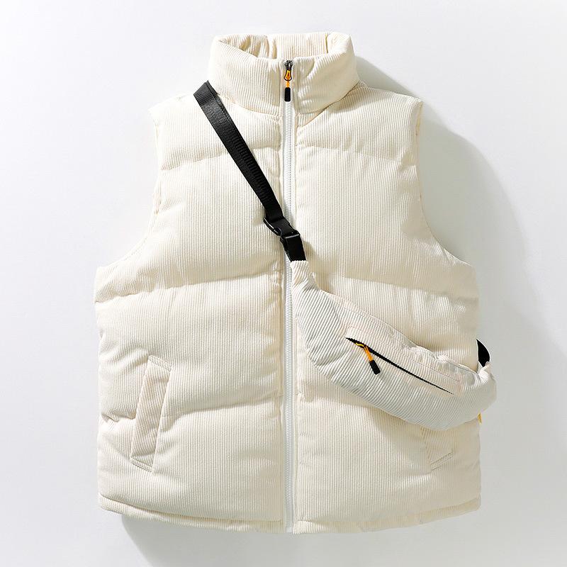 Vest Men's Autumn and Winter Youth Stand Collar Trendy Corduroy Vest Thickened Warm Men's Handsome Vest Jacket