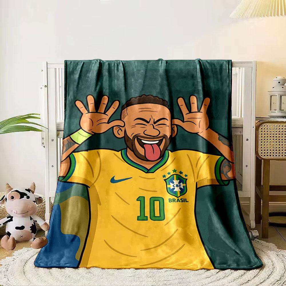 A cartoon character in a Brazil jersey, making a playful hand gesture. for all seasons blanket lunch break throw gift 80cm x 120cm