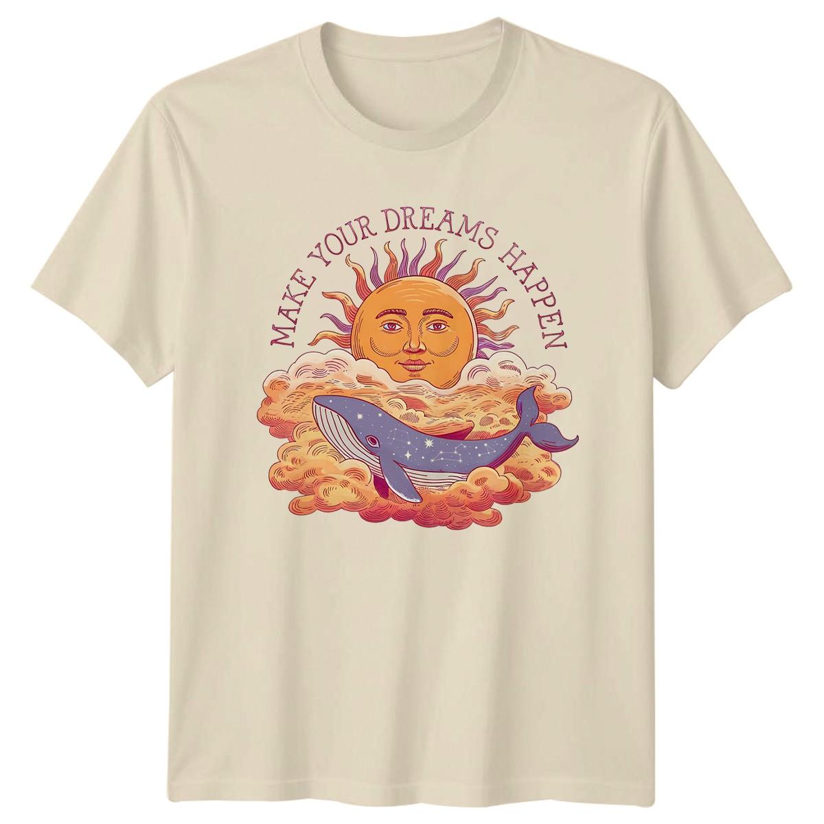 Make Your Dreams Happen T-Shirt Celestial Whale Inspirational Birthday Gift L