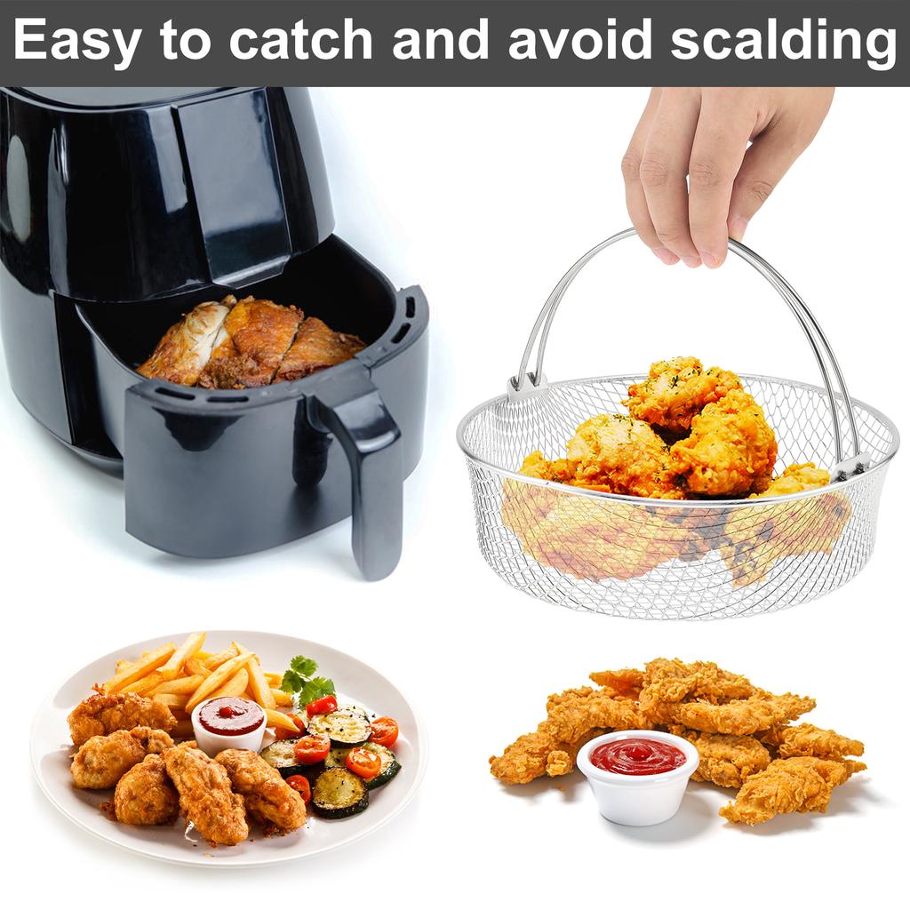 Stainless Steel Round Air Fryer Basket Heavy Duty Non Stick Cooking Basket Universal Fit Easy Clean Home Kitchen