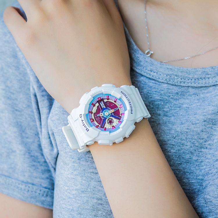 Casio Baby-G Series Trendy Fashion Color Block Waterproof Dual Display Quartz Movement Resin Strap Watch Women watches Red BA-112-7A