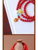 6mm Cinnabar and Amber Triple-Round Bracelet with Pendant
