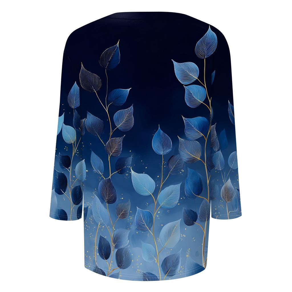 Womens V Neck Shirt 3/4 Sleeve Loose Fit Casual Blouse Floral Print Lightweight Top for Everyday Wear