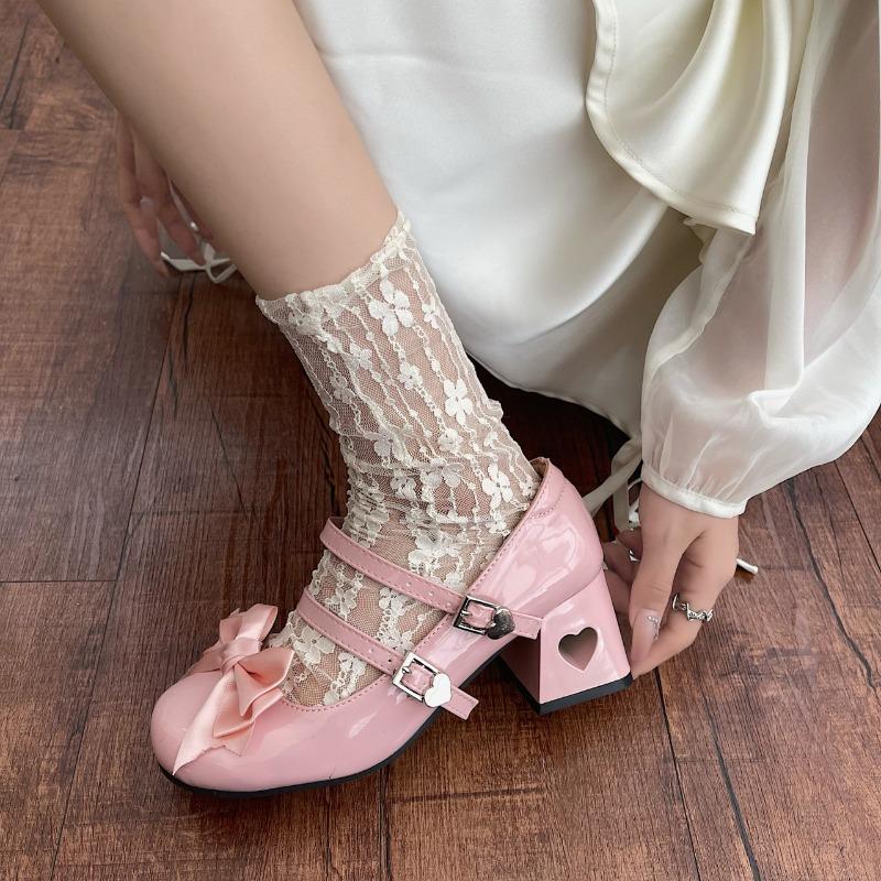 Fashion Mary Jane Lolita Shoes Women Y2K Patent Leather Low Heels Pumps Women Silk Bow Tie Ankle Straps Party Shoes Zapatos De Mujer