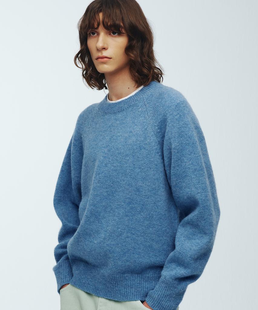 KNITTED Shaggy Dog 100% Wool Round Knit Blue