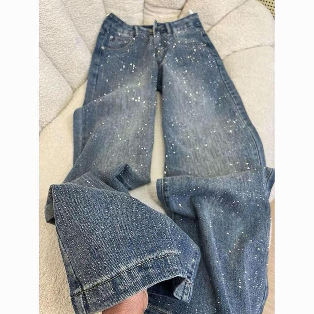 Gypsophila Rhinestone High-Waisted Loose Wide-Leg Jeans - Women's Spring/Autumn 2026