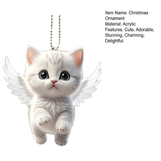 Christmas Ornament Cute Cat Bunny Car Rear View Mirror Charm 2D Flat Acrylic Hanging Pendant for Window Wall Backpack Decor