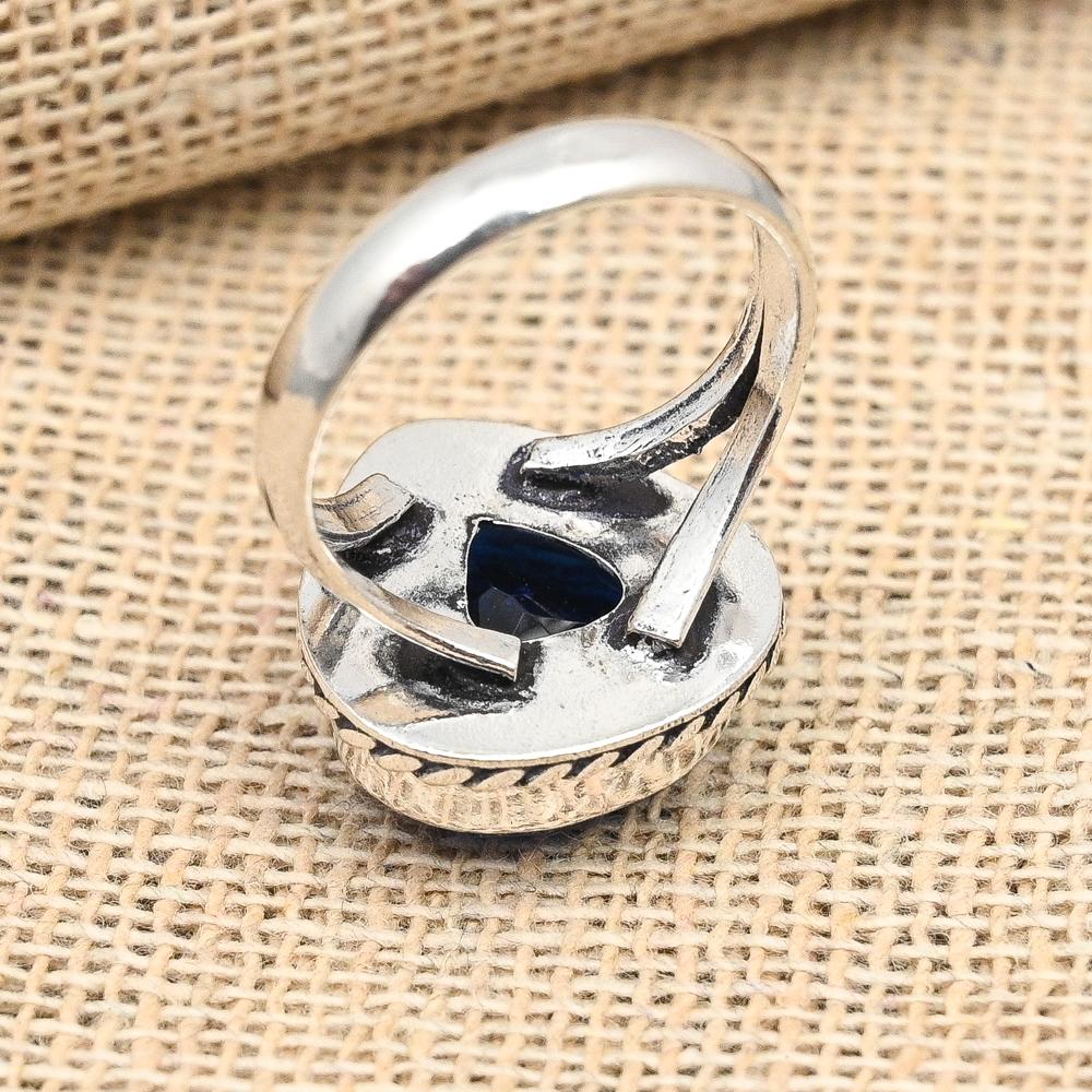 Blue Sapphire Lab-Created Gemstone Handmade 925 Sterling Silver Ring For Wedding Gift
