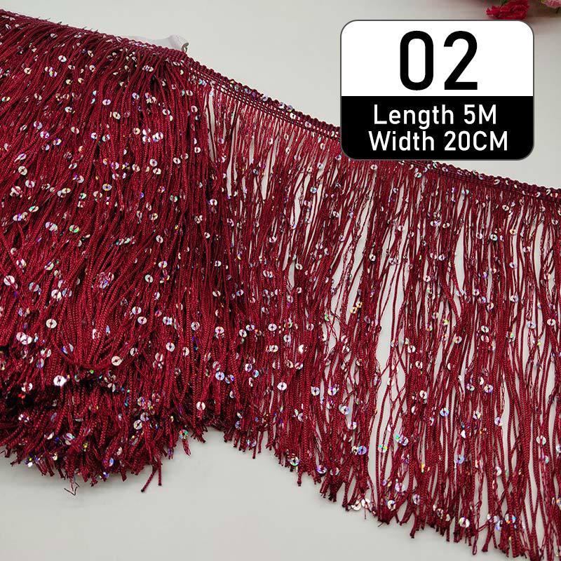 5 Meter Polyester Sequins Tassel Fringe 20cm Lace Trim Ribbon Sew Latin Dress Stage Garment Curtain Diy Accessorie