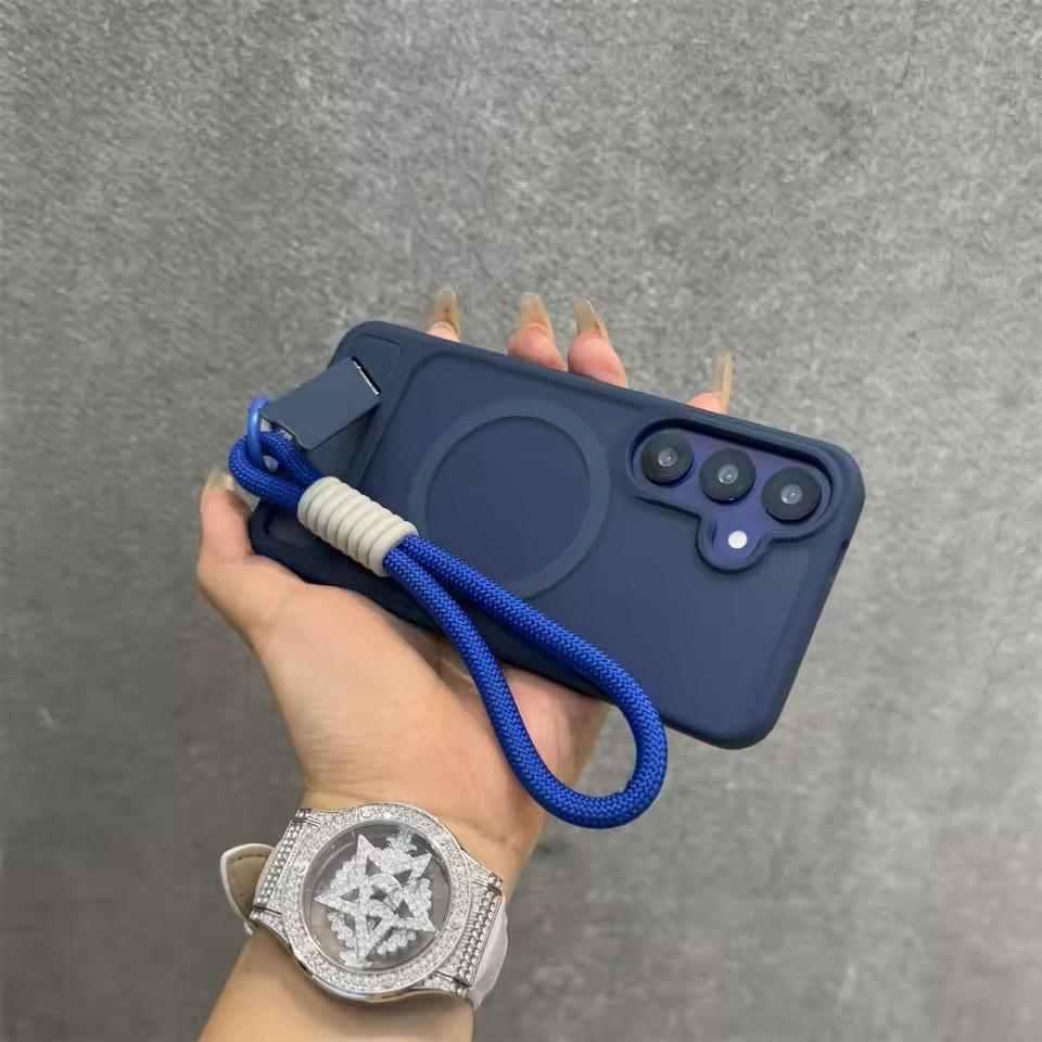 Fashion Wristband Lanyard Case for Samsung Galaxy S26 S25 Ultra S24 S23 Plus FE S25Edge S26+ 45° Bracket Matte Shockproof Cover