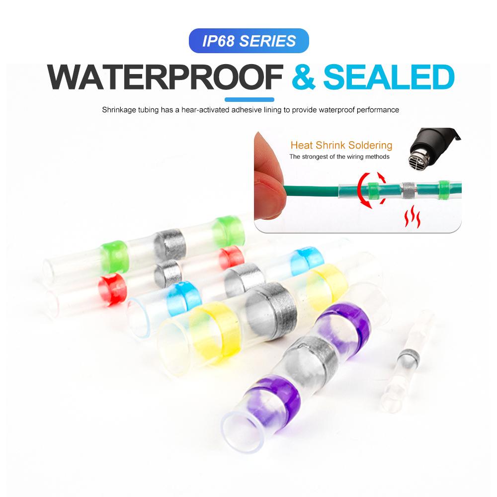 100/120 PCS Solder Seal Wire Connectors Heat Shrink Butt Connectors, Waterproof Insulated Electrical Wire Terminals
