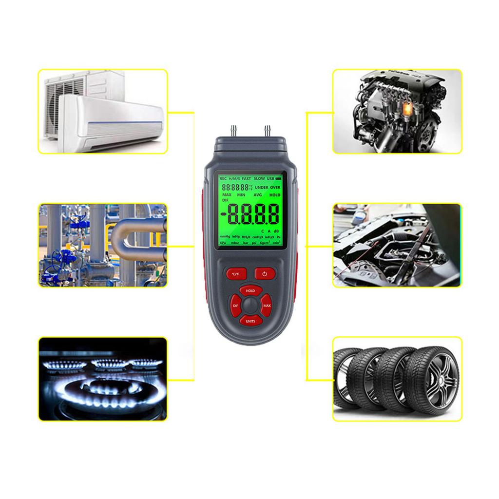 Handheld Manometer Digital Air Pressure Meter & Differential Pressure Gauge HVAC Gas Pressure Tester for Industrial