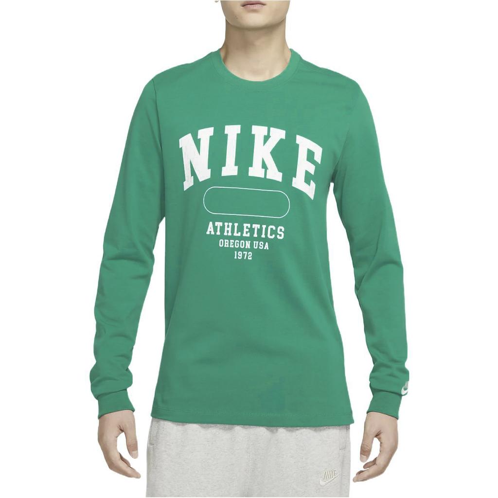 Nike Solid Color Letter Logo Print Crew Neck Long Sleeve T-Shirt Men Tops Green FJ1173-393