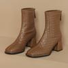 H793-13 Woven plaid boots women's autumn and winter temperament trendy short boots rear zipper light luxury thick heel women