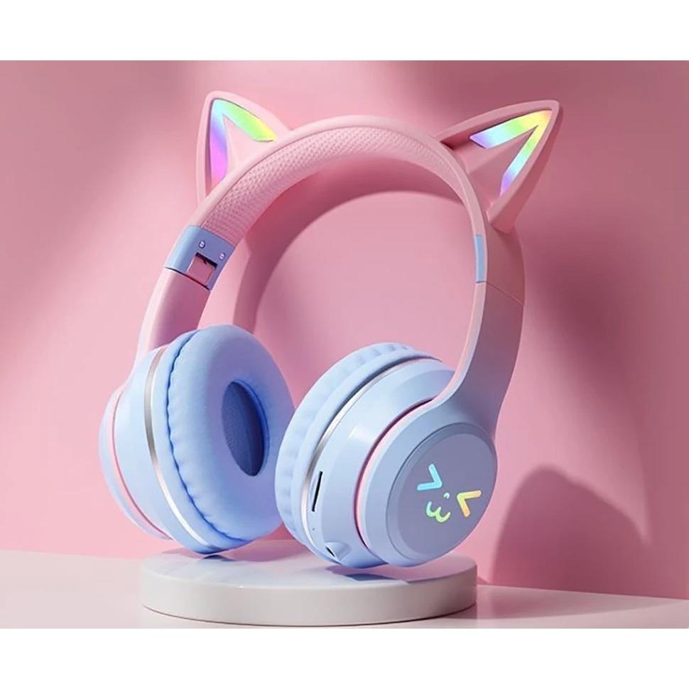 

Светодиодная вспышка Bluetooth-наушники, милые кошачьи ушки, беспроводные наушники с микрофоном, для детей и девочек, стерео, крутые RGB-гарнитуры Bluetooth 5.1 синий