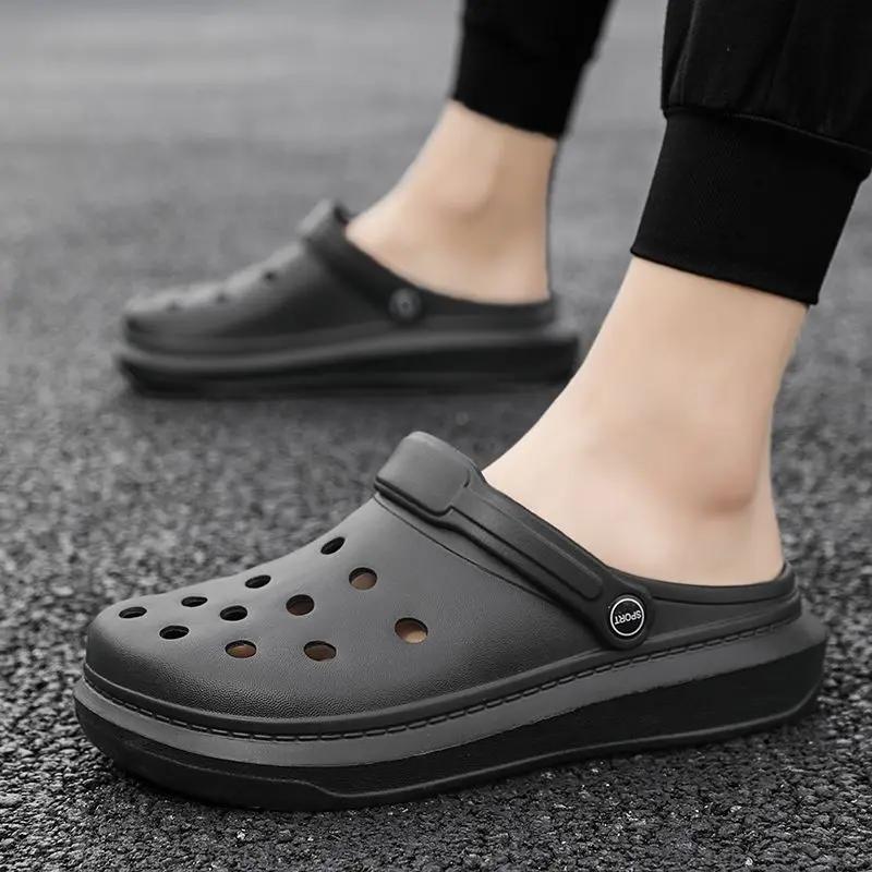 Fashion Half Platform Mules Hole Beach Slides Outdoor Eva Men's Shoe Male Slipper 2025 Style Fun Y2k Casual Fashion Elegant Mascullino