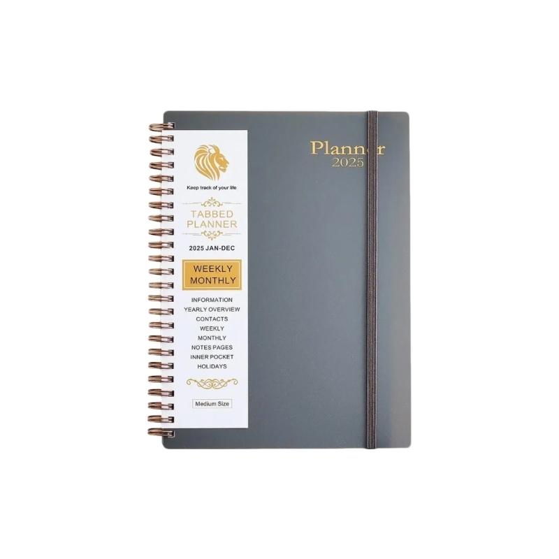 

2025 Weekly Monthly Planner 12 Month Day Planner from Jan 2025-Dec 2025 Academic Calendar Planner Twin-Wire Binding серый