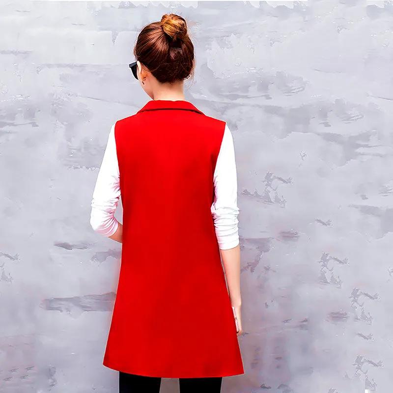 Vestă de costum de lungime medie pentru femei, de primăvară și toamnă, temperament, subțire, mărime plus, jachetă fără mâneci
