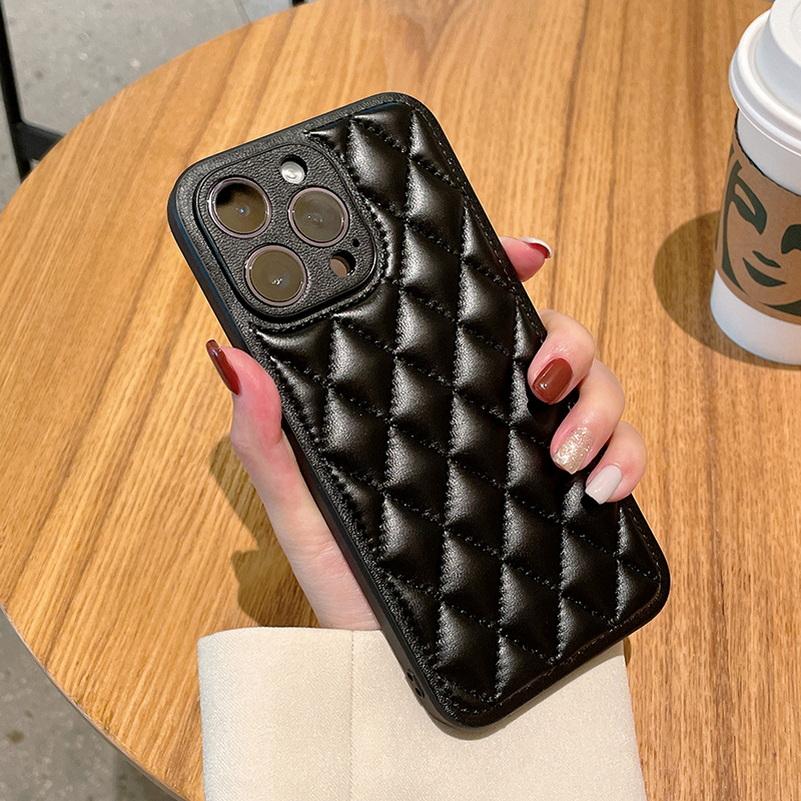

Three-dimensional puff check small fragrance style leather phone Case For iPhone 16 Pro Max 16 + 15 Pro 14 pro max Hard Cover iPhone 14