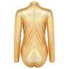 Womens One-piece Shiny Metallic Long Sleeves Gymnastic Dance Leotard Athletic Bodysuit