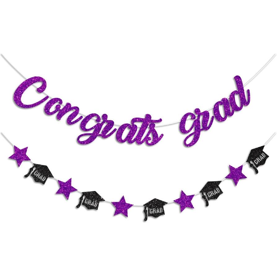 Gold Congrats Grad Banner Glitter Graduation Banner for Graduation Decorations Class of 2026 Party Supplies