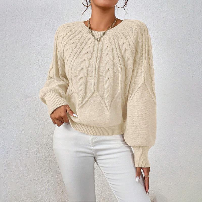 Women's Oversized Knit Sweater Cable Stitch Pullover Long Sleeve Casual Tops White Black Beige Brown Green