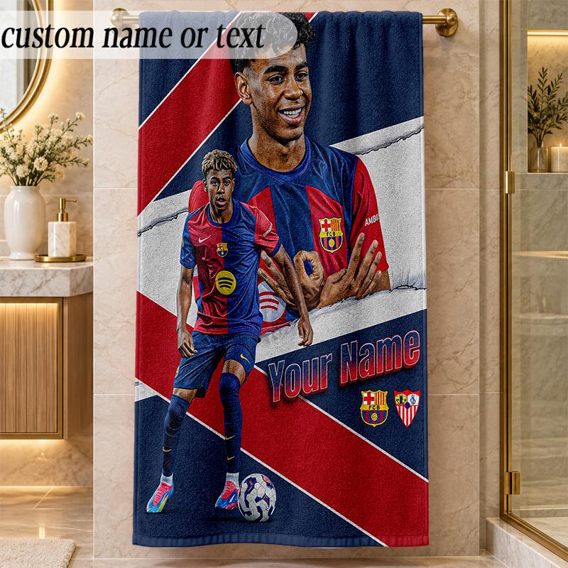 Beach TowelLamine Yamal Custom Name Text Personalized Soft Towel for Beach Pool Indoor Home Decor Gift