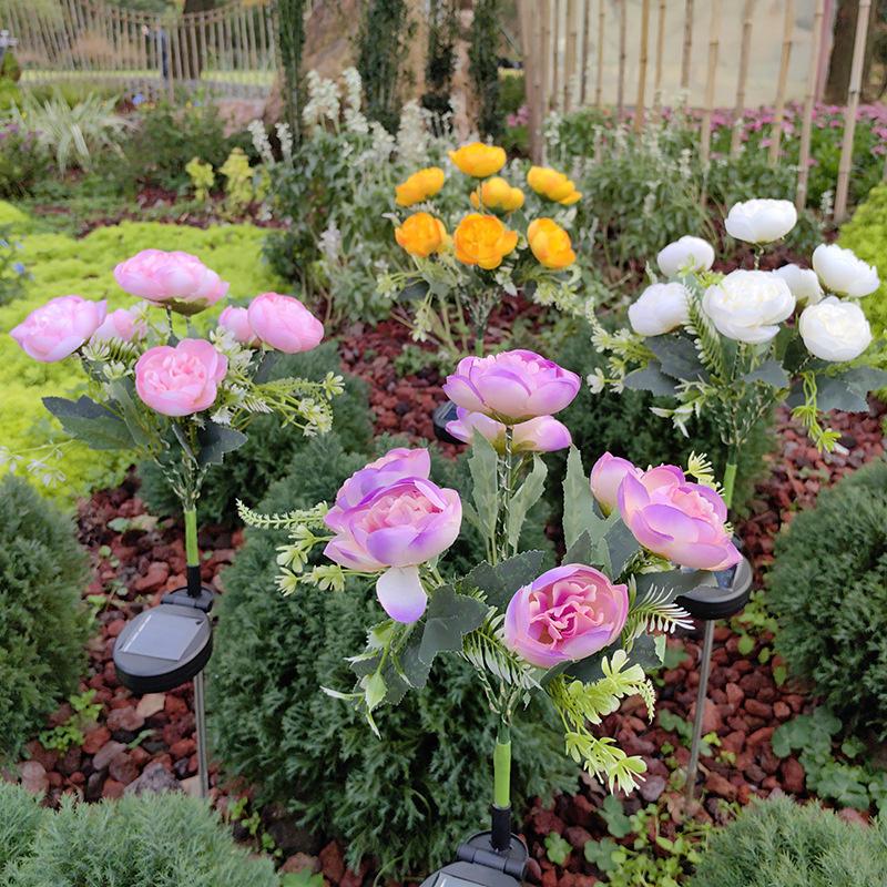 Solar Garden Lawn Lamp Camellia Buds Flower Lantern For Outdoor Yard Patio Flowers Light Holiday Party Solar Lighting Decoration