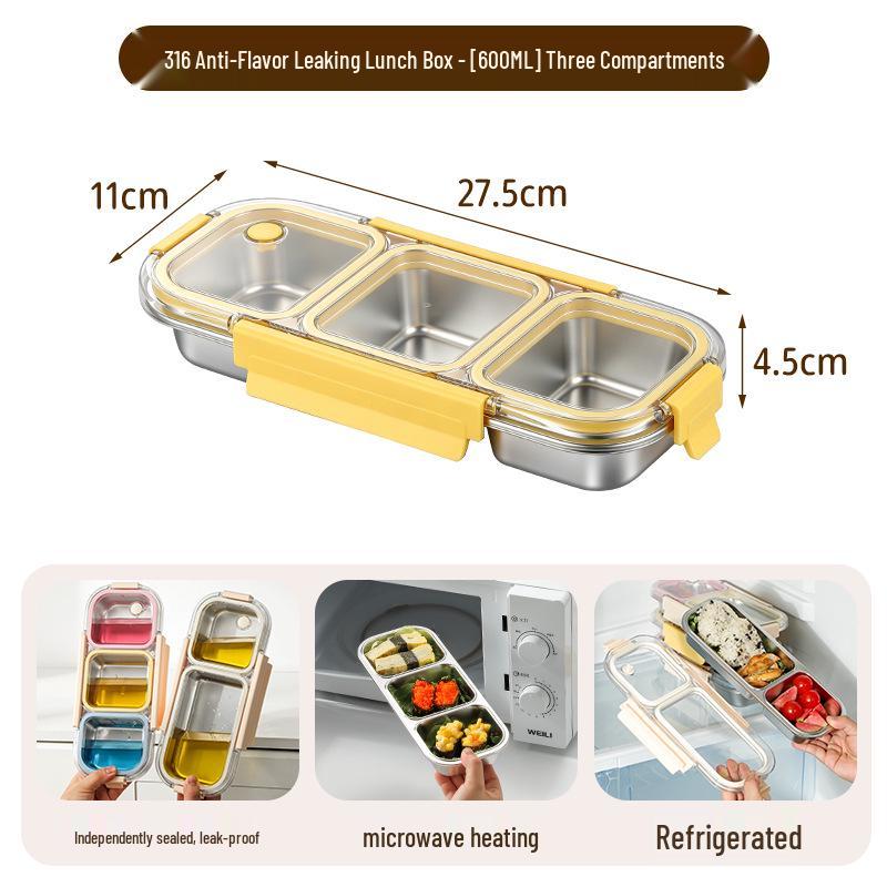 316 Stainless Steel Leak-Proof Bento Box with Three Compartments for Freshness and Fat Reduction
