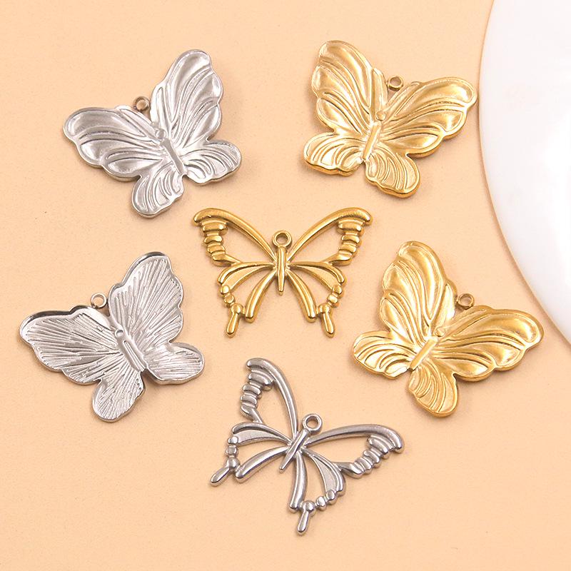 Butterfly Pendant Animal Charm - 304 Stainless Steel, 2 Colors & Styles, Hollow-Out Design