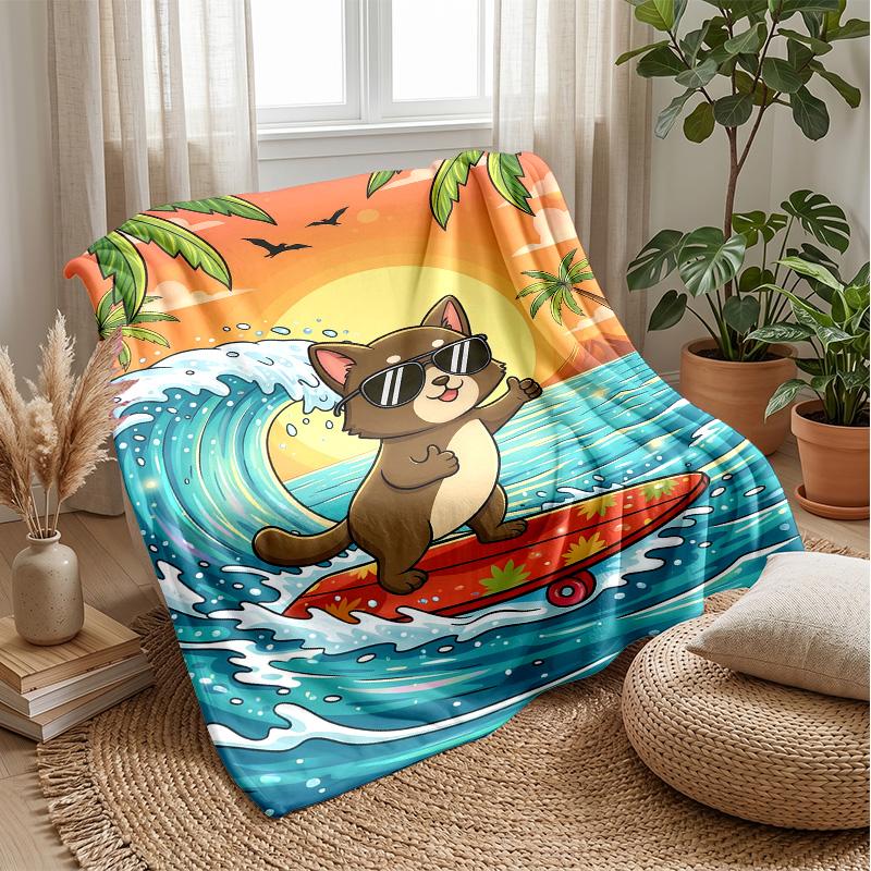 Surfing Cat Adventure 2 Theme blanket Lightweight Warm Flannel Blanket Decorative Throw Blanket for Home Decoration