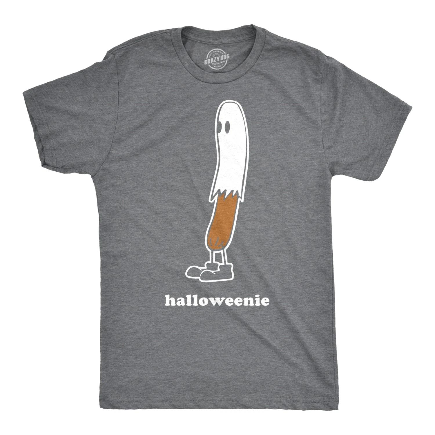 Mens Halloweenie T shirt Funny Ghost Hot Dog Tee Scary Halloween Costume T shirt XXL