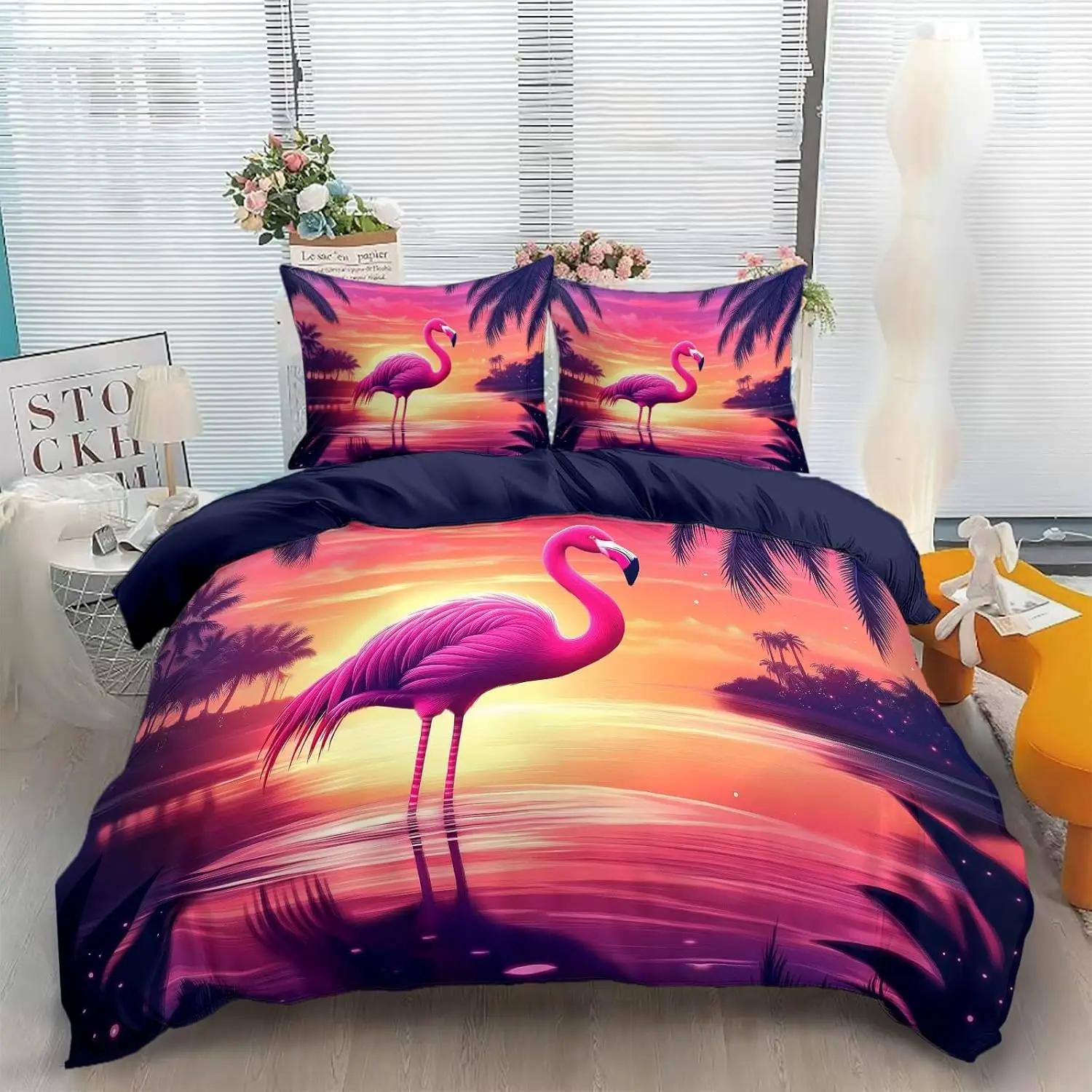 Tropisks Dzīvnieks Flamingo Palaga Pārvalks Gultasveļas