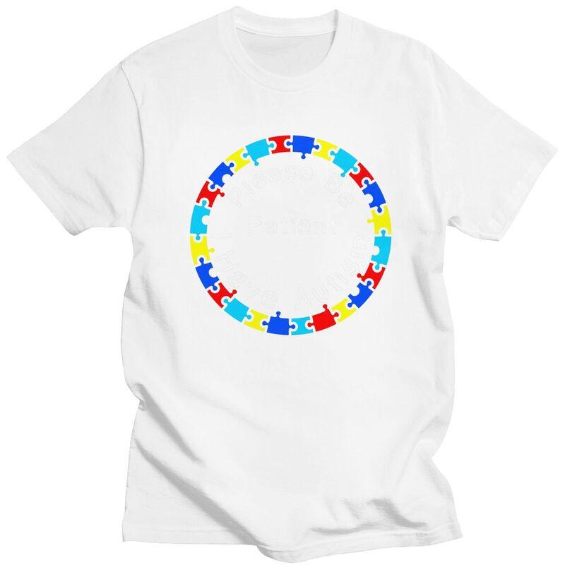 Custom Please Be Patient I Have Autism Letter Print T Shirts Men 100 Cotton Tees Tshirts Fashion Tshirt Clothing
