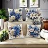 Elegant Blue & White Floral Pillowcase - Luxe Botanical Pattern Pillow Cover for Sofa Bedroom Living Room