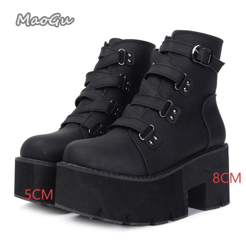 Fashion Punk Style Super High Heel Goth Boots Black Chunky Heeled Metal Decor Women's Ankle Boots Platform Botas Mujer Size35 42 Botines