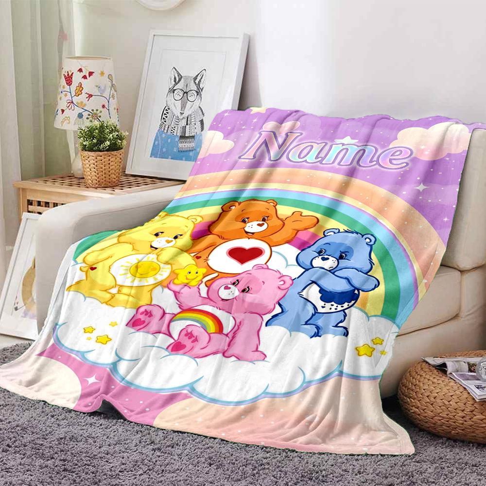 Custom Name Bear Theme Printed Blanket Perfect For Couch Bed Travel Outdoor Use Machine Washable Cozy Durable