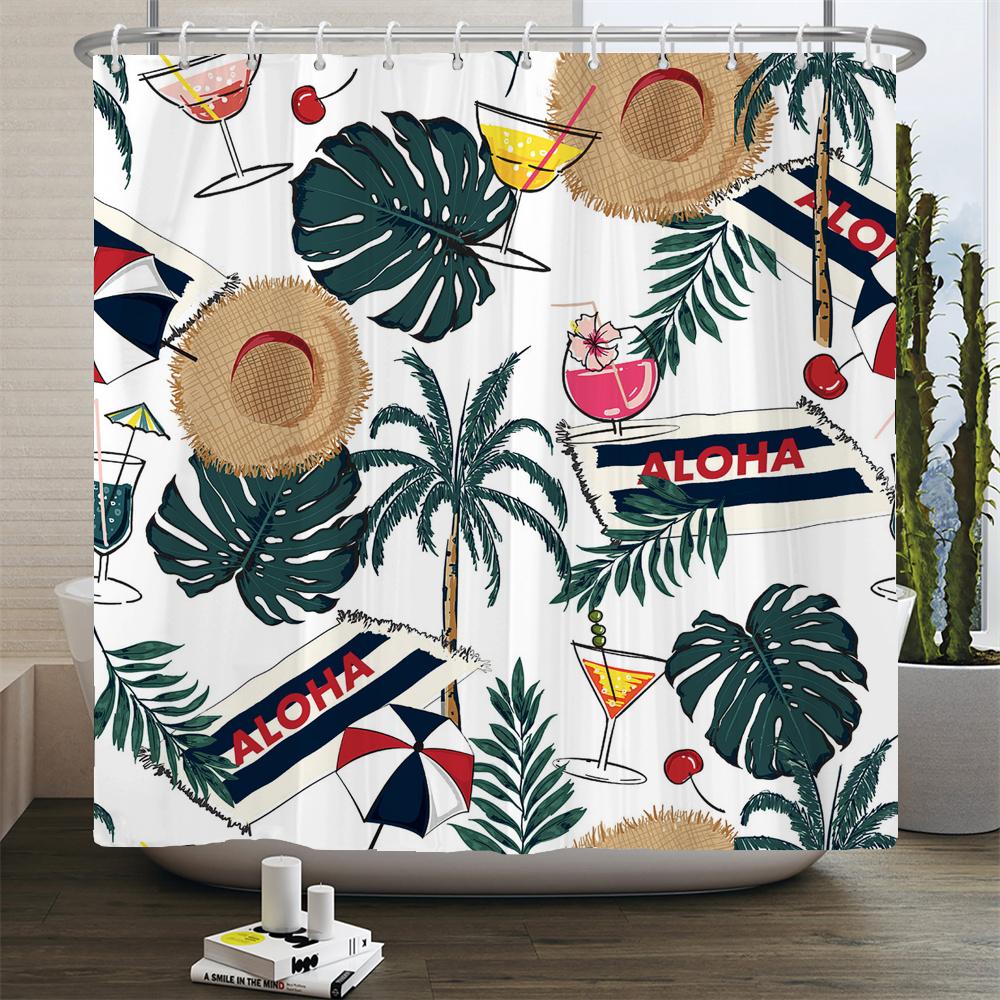 

Tropical Green plant Trees Waterproof Shower Curtains Polyester Fabric with 12 Hooks Bath Curtain Home Decor Bathroom Curtains W90xH180cm