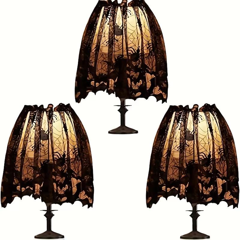 Halloween spider web lampshade cover -20X60 inch black lace ribbon design, battery free, suitable for holiday party decoration