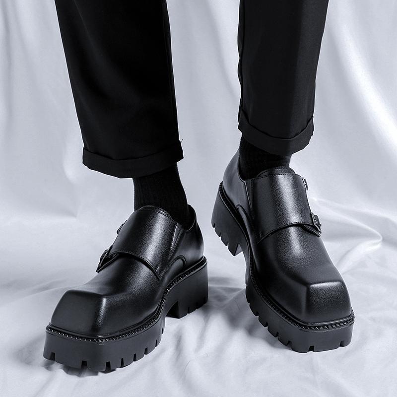 Fashion Hot selling Black men's thick soled leather shoes Luxury designer style DRESS business party Fashion adult casual trendy shoes