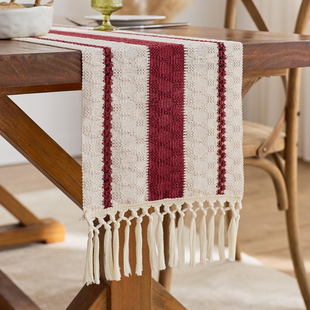 Tischläufer Baumwolle Einfarbig Hohl Handgeknüpft Quaste Gewebt Lange Tischdecke Feiertagsdekoration Nachttischhandtuch