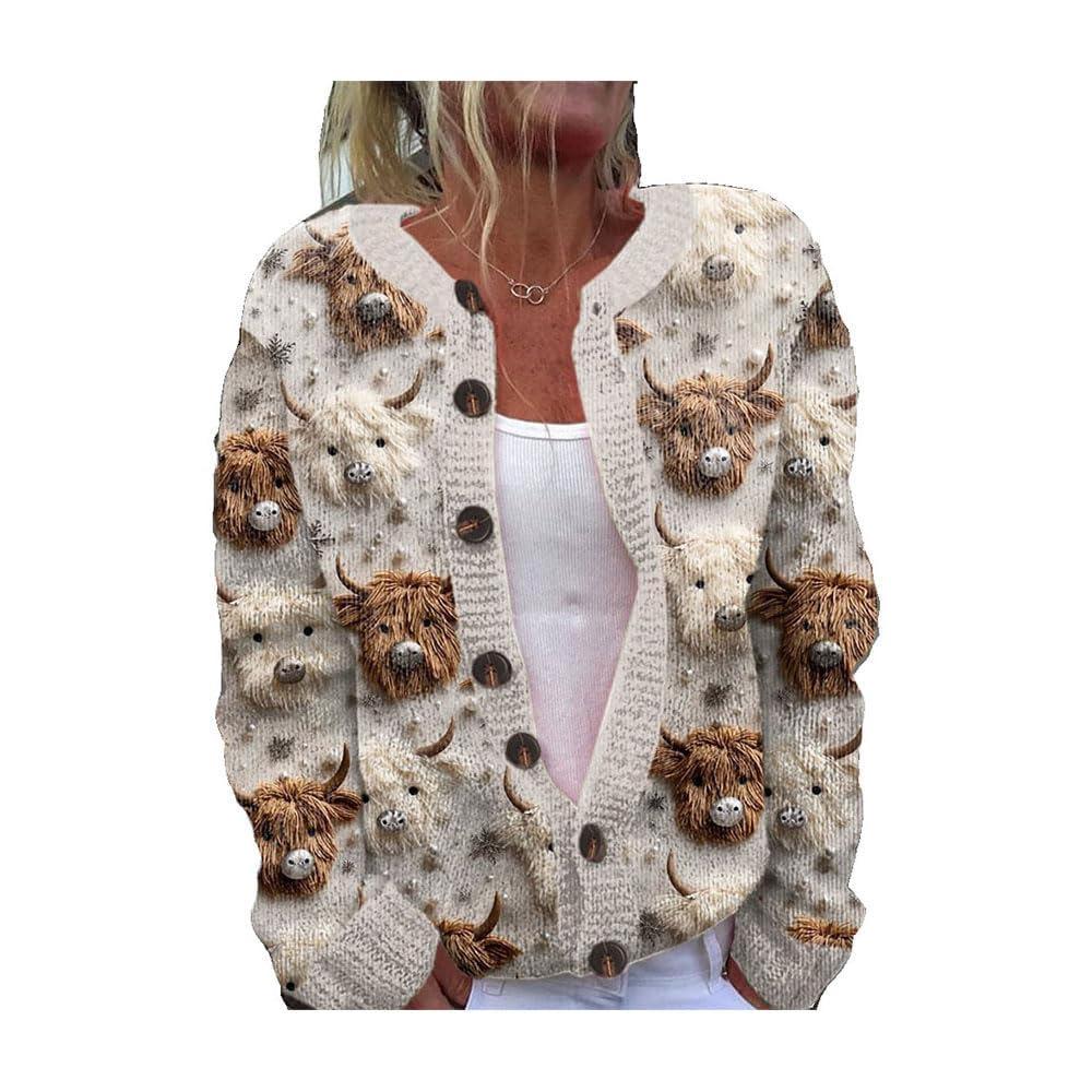 New Christmas 3D Print Faux Fur Knit Cardigan Coat