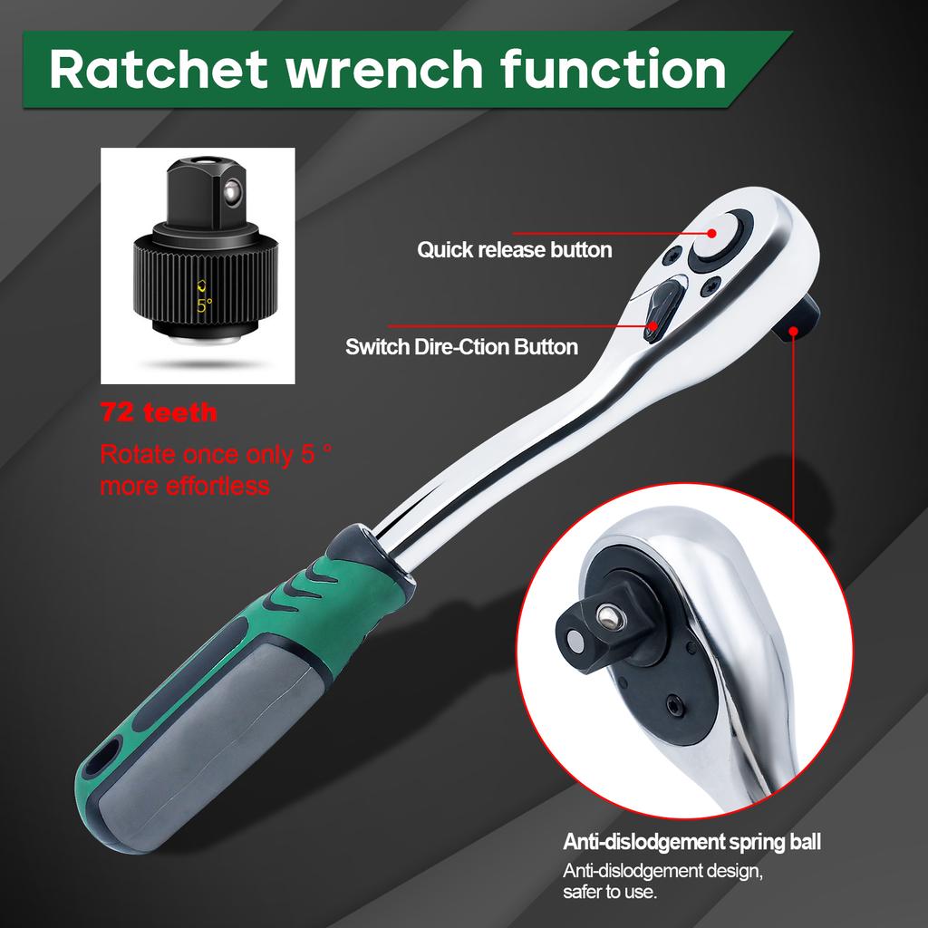 72 Tooth Ratchet Wrench Socket Set Auto Tools Set Motorcycle Car Repair Hand Tools Spanner Sleeves Head Auto Repairing Kit