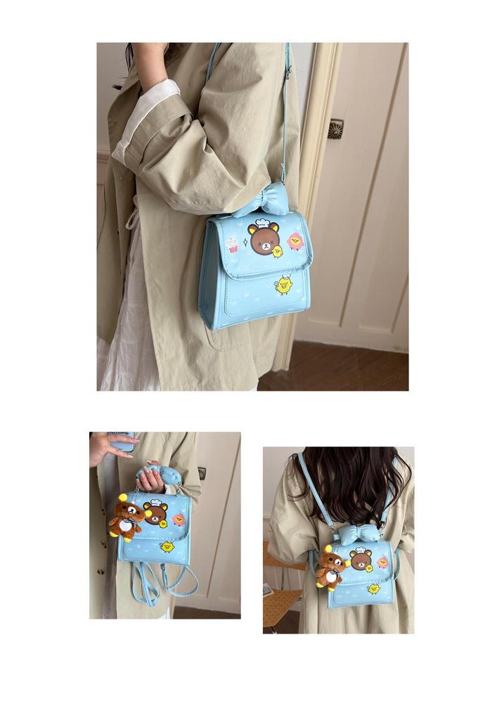 Girls' 2026 Little Bear Cartoon Backpack - Lightweight Autumn Single Shoulder & Crossbody Bag