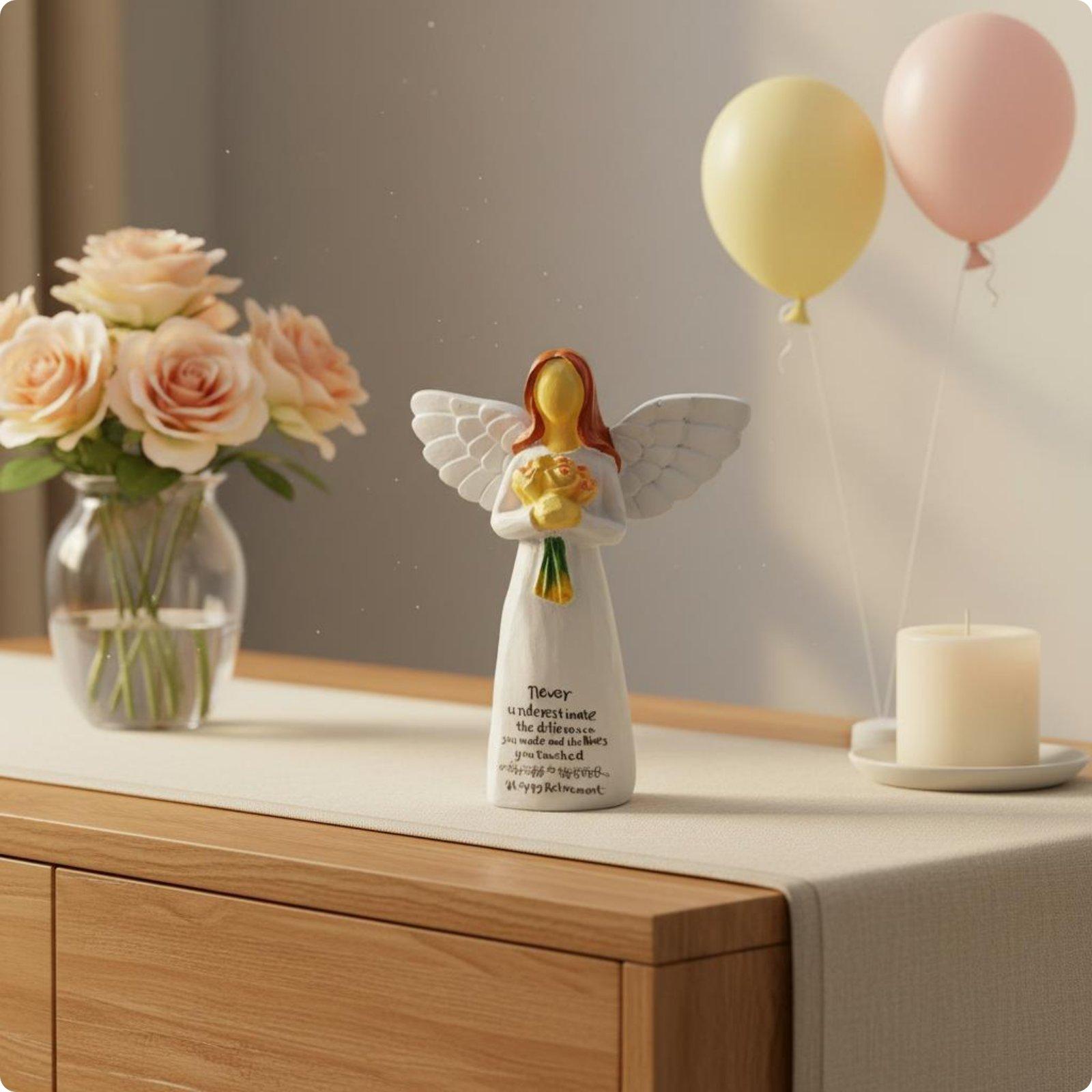 Celestial Figure Sculpture Holding Blossoms Hand-Painted House Decoration for Retirees