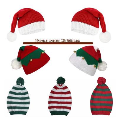 Children's Red & White Striped Christmas Knit Hat with Pom-Pom