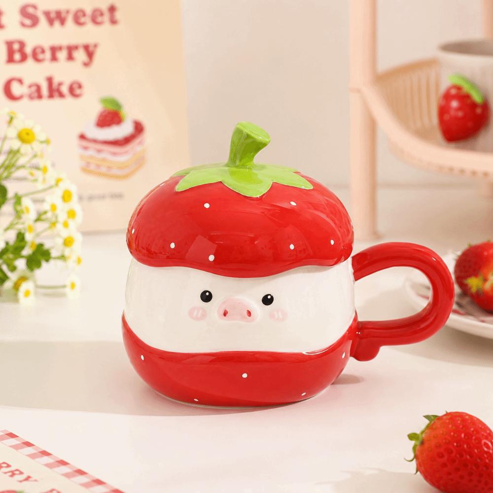 Cute Ceramic 3D Pig Mug Creative Strawberry Pig Breakfast Mug Cartoon Pig Mug Gift Giving