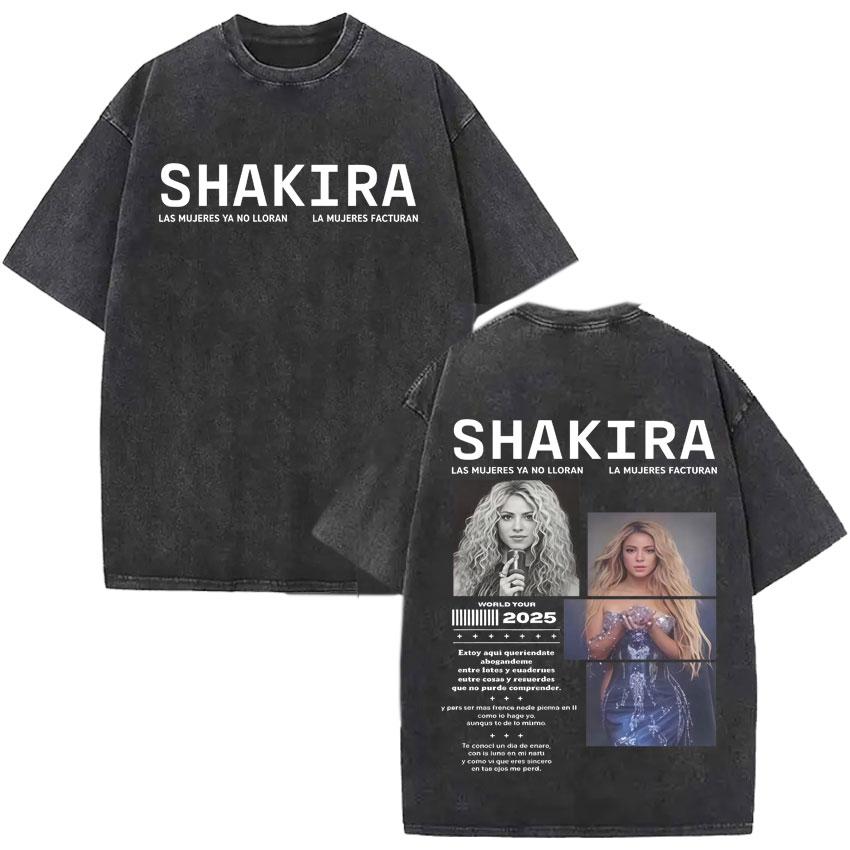 Singer Shakira Las Mujeres Ya No Lloran World Tour Tshirts Mens Hip Hop Tshirt Vintage Washed Summer Oversized Cozy Tee Shirt